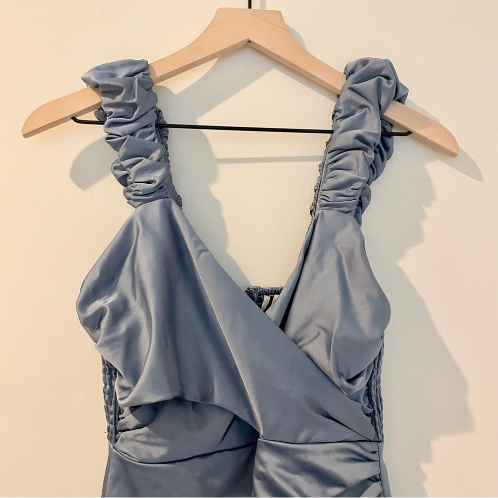 Anthropologie Ruched Sweetheart Dress Blue Grey Satin - Picture 5 of 16